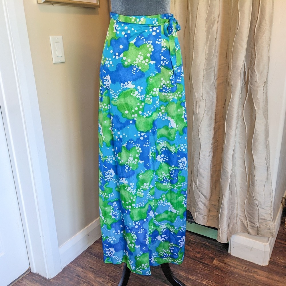 Vintage 70s Sirena Mod Wrap Maxi Skirt Small Psychedelic Beach Swim Coverup Boho